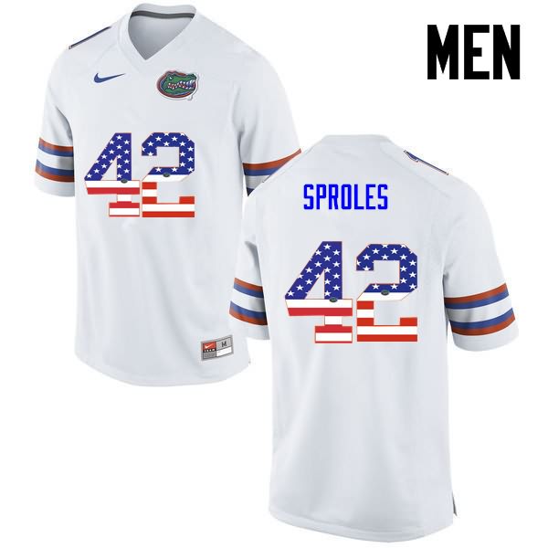 Men's NCAA Florida Gators Nick Sproles #42 Stitched Authentic USA Flag Fashion Nike White College Football Jersey QAT7765KE